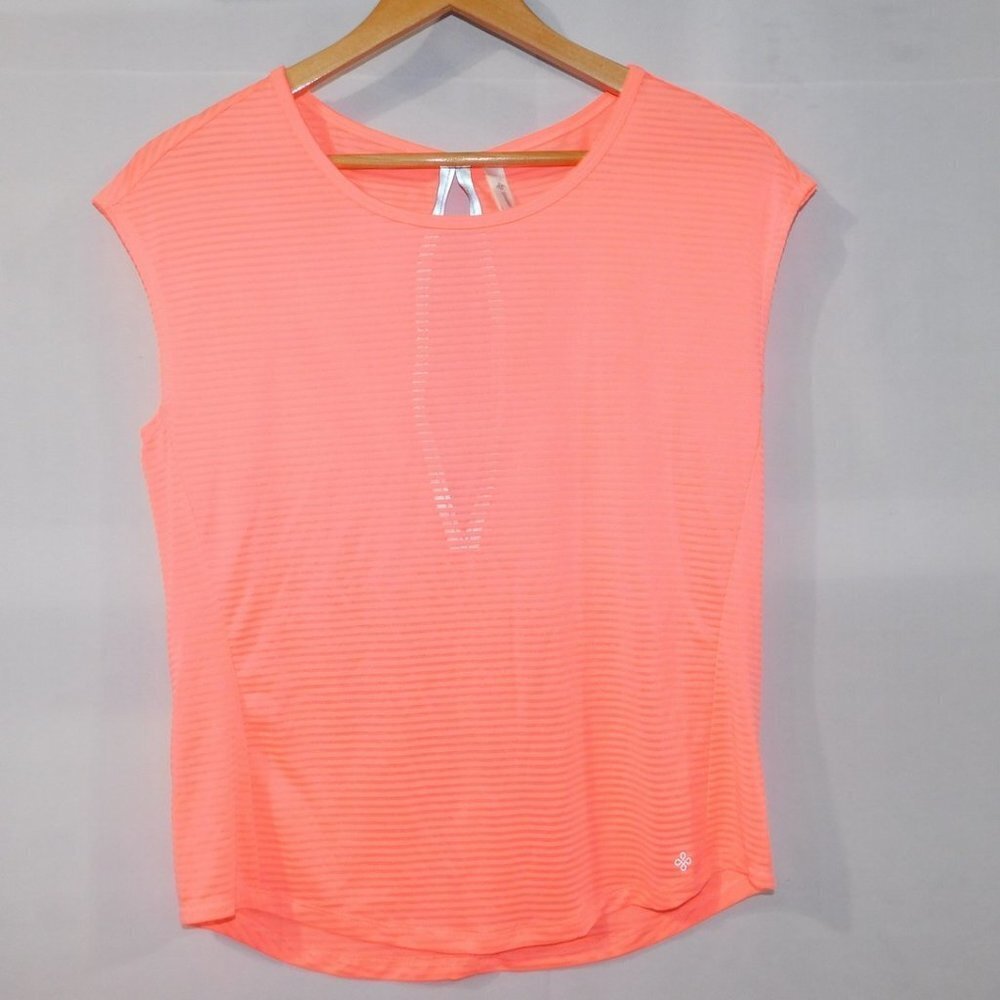 Shambhala Pink Sleeveless Running Shirt Womens S Keyhole Back Fine Stripes Sheer